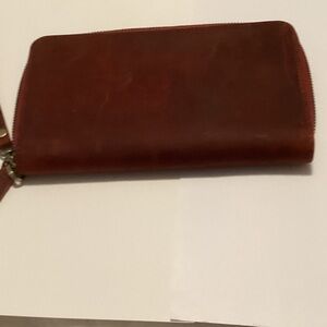 Leather Zip Wallet in Deep Brownish Red
